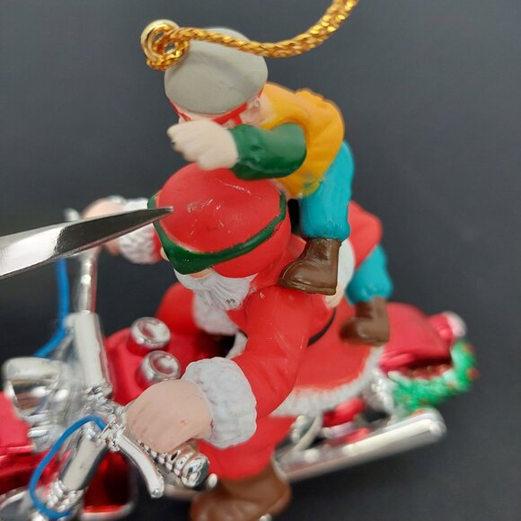 Santa & Elf Riding Motorcycle Christmas Ornament Chopper Hog Santa's Best 1995 - Picture 8 of 9